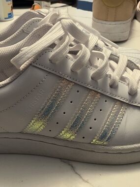 Adidas Kids' Superstar Sneakers - White with Iridescent Stripes